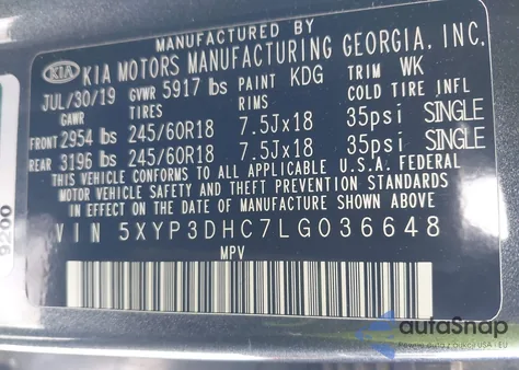 2020 Kia Telluride Ex z USA, uszkodzony, nr VIN 5XYP3DHC7LG036648